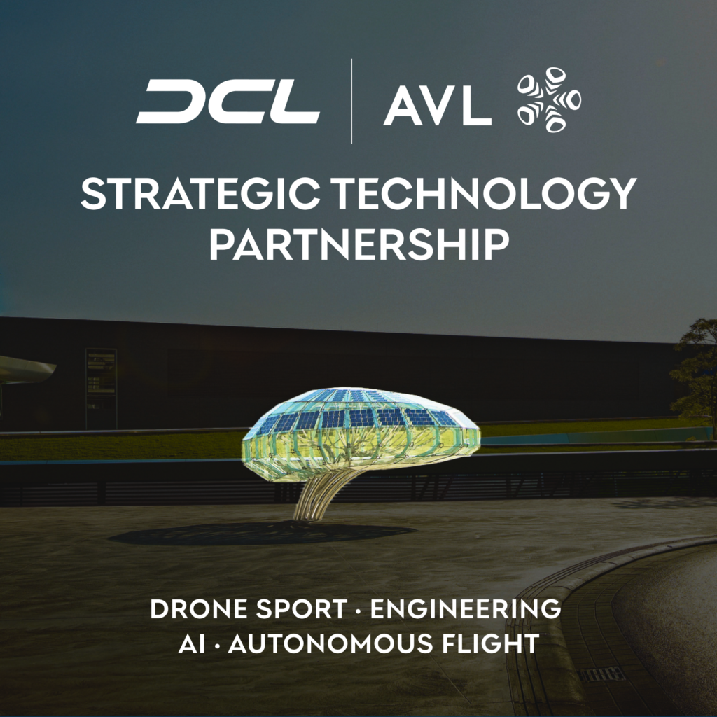 DCL | AVL logo with a star icon and the words 'STRATEGIC TECHNOLOGY PARTNERSHIP' on a dark gradient background, foreground features a glass dome sculpture
